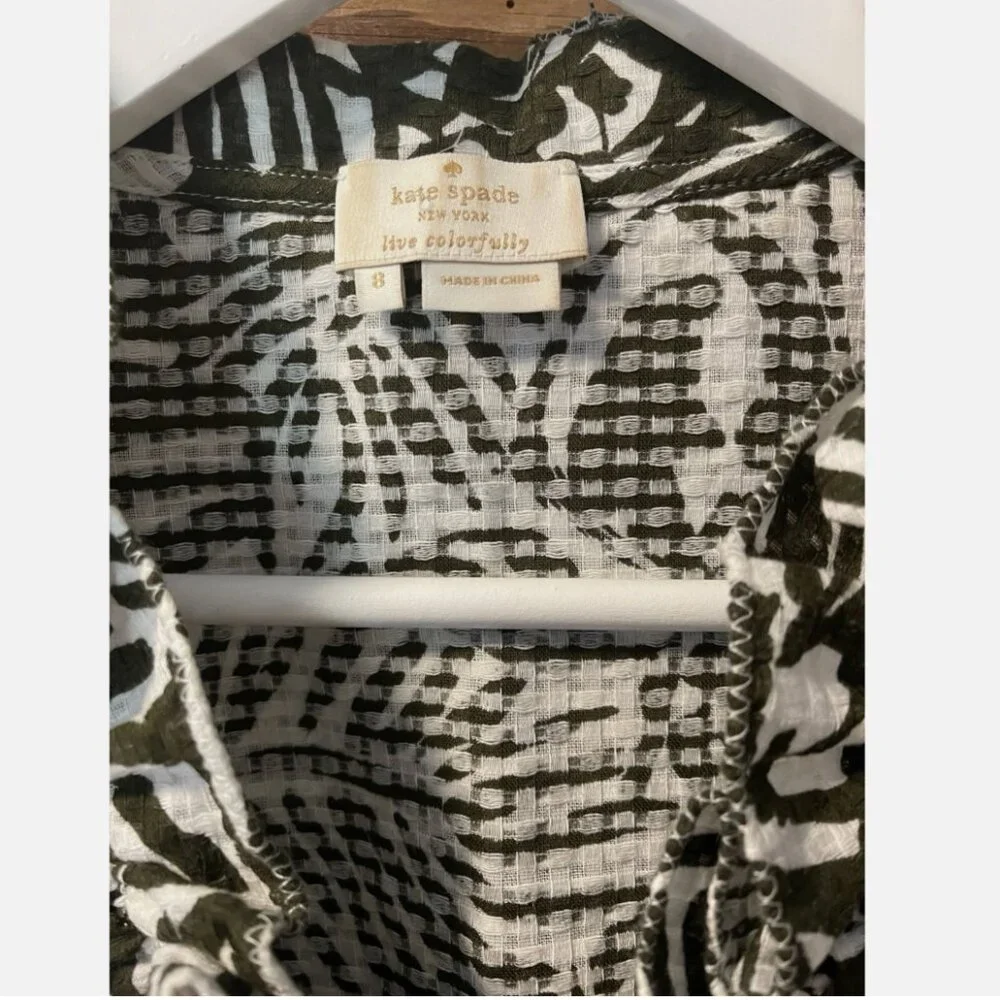 Kate Spade Tropical Print Ruffled Textured Sleeveless Cotton Top Women's size 8